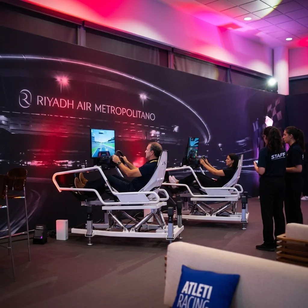 16 motionRigs in Atlético de Madrid's F1 VIP Lounge: 3 Days, 537 Hours